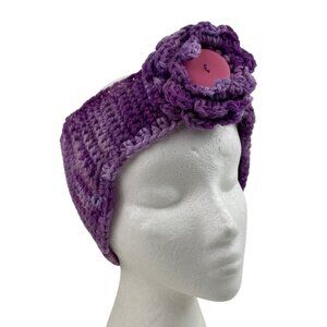 Handmade Purple Crochet Flower Headwrap Knit Headband Winter Ear Warmer